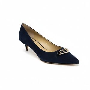 Talbots Navy Suede Kitten Heels Gold Chain Detail Women's Size 9.5M